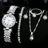 Women's quartz wristwatch set, women's clock, Roman numeral dial, luxury brand design, casual, 6 pieces