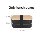 Synchronized Lunch Box with Wooden Lid for Picnics, Microwaveable, Japanese Bento, Portable, Double Layer, Children's Food Container, 1200ml