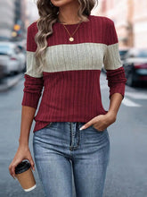 Women's long-sleeved, round-neck sweater, casual, loose fit, color-blocked, simple, autumn, women's clothing, transport wear