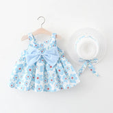 Robe d'été à bretelles florales pour bébé fille, vêtements sans manches avec nœud pour enfants avec chapeaux en cadeau (9 mois-3 ans), nouvelle collection