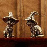 Petite Statue de chat de sorcier mignon, petite Statue créative en laiton massif, Animal d'enfant, chaton Miniature, ornements rétro, décorations pour la maison