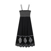 Women's Spring and Autumn Dresses Floral Embroidery Square Neck Loose Ethnic Style Sleeveless Pleated Dress