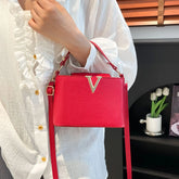Luxury women's tote bag, elegant V-shaped PU leather bucket bag, women's top-cover handbag, women's shoulder bag
