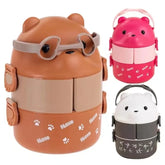 Boîte à lunch isotherme portable pour enfants, ensemble de conteneurs à lunch empilables, lunettes de dessin animé Bento, forme d'ours, récipient de stockage des aliments