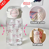 Nouveau Bouteille d'eau en paille à rabat avec nœud rose anti-fuite, tasse en plastique réutilisable, sport voyage pique-nique, verres portables avec couvercle sans BPA