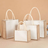 Sac fourre-tout en toile de jute réutilisable vintage, sacs en lin faits à la main, sacs à main portables pour dames, sac d'épicerie, sac cadeau d'anniversaire et de mariage