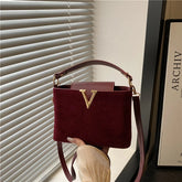 Fashionable mini suede bag for women, faux suede tote bag, decorative handbag with locking buckle, shoulder bags