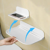 Étagère murale pliante permettant de gagner de l'espace, support de rangement pliable, support de téléphone sans poinçon, plateau de rangement pour routeur Wifi, organisateur de salle de bain