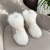 New Winter Fur One-Piece Raccoon Fur Women's Snow Boots Outdoor Fur Shoes Mid-Leg Boots