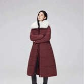 Women's winter parka with fur collar, extra-long padded cotton jacket, thick and warm coat, streetwear with belts, slim-fit outerwear, fashionable, 2025