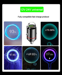 Smart car charger with mini rib ring, USB + PD port, GNE charger, PD30W