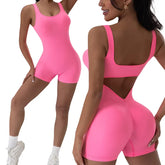 Combinaison de Yoga dos nu, 1 pièce, col en U, sans manches, combinaison de sport, couleur unie, filetée, extensible, body pour femmes, sans coussinets de buste