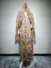 Luxury Dubai Women's Abaya Hijab Included Muslim Elegant Floral Print Pleated Open Long Sleeve Cardigan Caftan