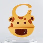Three-dimensional baby bib with elephant, giraffe, and monkey design; waterproof silicone bib