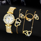 Ensemble de montre-bracelet à quartz pour femme, horloge pour femme, cadran romain, design de marque de luxe, décontracté, 6 pièces