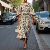 Robe océan florale élégante pour femmes, longue longueur cheville, en Fiber de Polyester, Station indépendante, transfrontalière, 2025