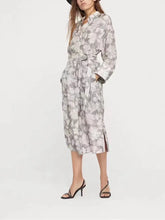 Robe mi-longue imprimée Ginkgo pour femme, perlage, col rabattu, ceintures, manches longues, respirant, léger, dame, 100%