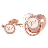 26 Letter Baby Pacifier Clip Rose Gold Bling Silicone Pacifier Holder Dummy Nipple Baby Shower Gifts