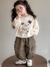 Ensemble de vêtements d'automne pour filles, sweat-shirt, pull Hello Kitty, haut et pantalon imprimé léopard, costume 2 pièces, tenue de survêtement mignonne pour enfants