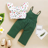 Ensemble de vêtements pour petites filles de 1 à 5 ans, imprimé Floral, feuille de Lotus, haut court + pantalon à bretelles, tenue mignonne à la mode, 2 pièces