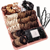 Women's Hair Accessory Set, Seamless, Fashionable, Brown Ponytail Holder, Variety of Scrunchies, Hairbands, Hair Clips