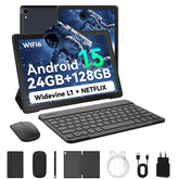 Tablette Android 15 A523, 10 pouces, 8 cœurs, 24 go + 128 go, extension 1 to, WiFi 6, 5mp + 8mp, stylet, clavier, souris, casque, PC, ensemble de coussinets
