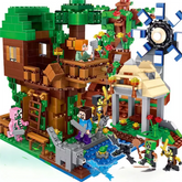 Blocs de construction de puzzle pour enfants, toboggans de village, grottes, mines, villes de chevaux, chats, léopards, jungles, jouet éducatif pour