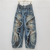 DEAT 2025 Autumn New Fashion Patchwork Burls Cargo Denim Pants for Women High Waist Loose Wide Leg Fashionable Jeans 11A06257