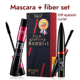 Fiber mascara set with double tubes, waterproof and long-lasting, creates long, naturally curled lashes without smudging.