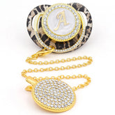 Sucette bébé Bling léopard or attache-sucette 24 nom lettre initiale sans BPA Silicone infantile mamelon factice sucette Chupete