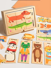 Assorted cartoon animal puzzle for children, English word recognition puzzle board for early childhood education, wooden toy