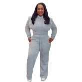 HLJ Women's Casual Grey Two-Piece Set, Short Sleeve Crop Top, Wide Leg Pants, Women's Tracksuit
