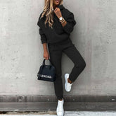 Women's winter tracksuit, two-piece set, oversized hoodie, sweatpants, solid color, sportswear | Casual sweatshirt and pants set