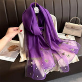 Grand Foulard Fin et Élégant avec Broderie Papillon, Châle Hijab de Luxe pour Femme