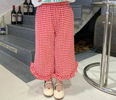 Girls' plaid lace trousers, lightweight and comfortable, children's outerwear, casual fashion, new, summer, 2024