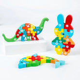 Puzzles en bois Montessori pour enfants, jouets pour tout-petits de 2 à 3 et 4 ans, jouet dinosaure