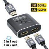 Commutateur HDMI 8K 60Hz, 2 Ports, répartiteur vidéo 2 en 1 sortie pour ordinateur portable Xbox PS3/4/5, boîtier TV pour surveiller l'adaptateur de projecteur TV