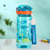 Bouteille d'eau dinosaure de 600ml pour enfants, tasse à bec avec paille en Silicone, bouteilles d'eau en plastique étanches, tasse d'eau d'été pour enfants