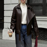 Vestes d'hiver pour femmes, marron, couleur unie, Design à revers français, manches longues, vestes décontractées intelligentes, basiques quotidiennes, 2025