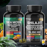 Mousse de mer et shilajit Bundle 120 gélules, avec seamos, huile de pépins noirs, Ashwagandha, gingembre, racine de bardane, curcuma, Pepp noir