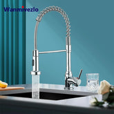 Robinets de cuisine extractibles à ressort, tête de pulvérisation, robinet d'eau chaude et froide, Rotation en acier inoxydable, mitigeur de cuisine, grue
