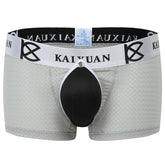 Men's underwear boxer shorts with removable front, jockstraps, and padded briefs.