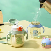 410ML bébé tasse à boire biberon Anti-étouffement avec paille boule par gravité large calibre boire du lait bouteille d'eau avec poignée