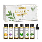 EUQEE Essential Oils Set of 6 x 10ml Bottles of Pure Natural Aromatherapy Oils for Diffusers, Humidifiers, Candle Making, and Soap