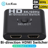 Commutateur HDMI 8K 60Hz 4K 120Hz, commutateur séparateur HDMI bidirectionnel à 2 Ports pour ordinateur portable Xbox PS3/4 TV Box pour surveiller le projecteur TV