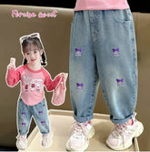 New Fashion Girls Jean Spring Summer and Autumn Soft Casual Boutique Cotton Kawaii Girls Elegant Jean Children's Pants 3-12Y