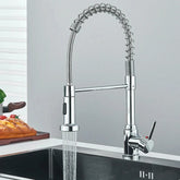 Pull-out kitchen faucets with spring-loaded spray head, hot and cold water tap, stainless steel swivel spout, kitchen mixer tap, crane