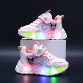 Children's Girls' LED Light-Up Sneakers, Casual Sports Shoes, Anti-Slip, Pink and Purple Cartoon Design, Sizes 21-30