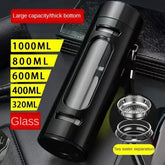 400 600 800 1000ml bouteille en verre tasse avec corde filtrante boîtier en plastique tasse en verre bouteille d'eau cadeau d'affaires noir bleu