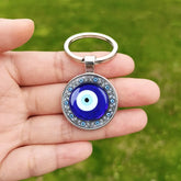 Blue evil eye pendant keychain, Turkish amulet, glass cabochon, key protection, gift jewelry
